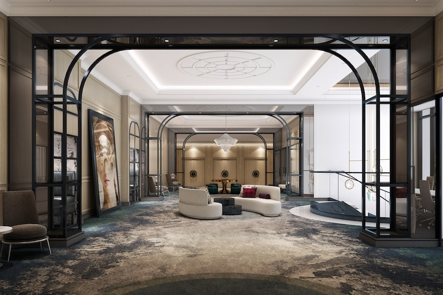 the vanguard hotel Marriott Bonvoy’s Autograph Collection ann arbor michigan university inspired design prefunction area arched door frame