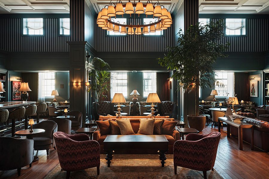 the radical hotel asheville north carolina river arts district lobby eclectic furniture rope lighting