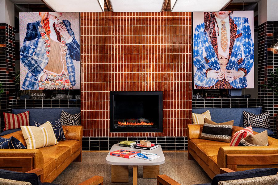 the radical hotel asheville north carolina river arts district lobby eclectic furniture rope lighting