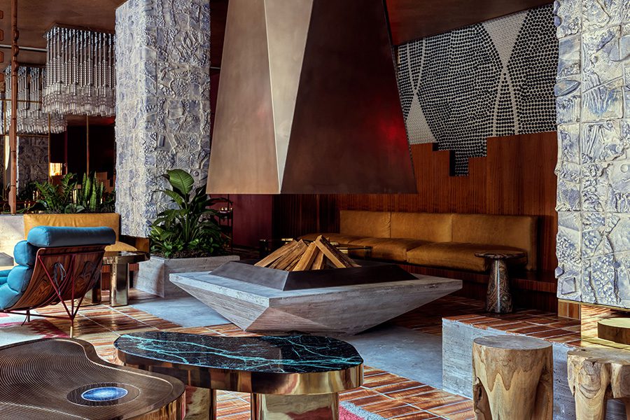 the radical hotel asheville north carolina river arts district afterglow restaurant gold chains around racetrack bar