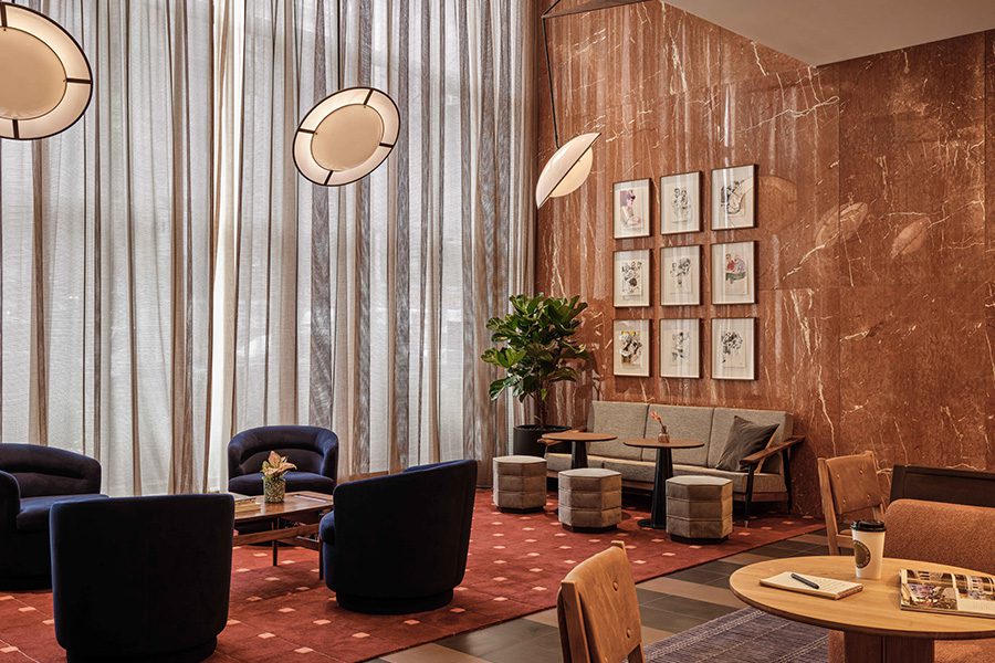 the radical hotel asheville north carolina river arts district lobby eclectic furniture rope lighting